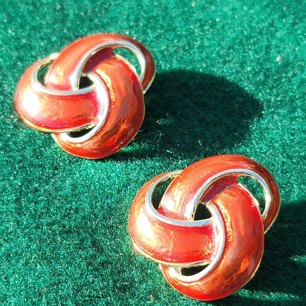 Vtg Enamel Burnt Orange Earrings